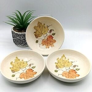 3 Metlox Poppy Trail Vintage Bowls. "Woodland Gold" MCM